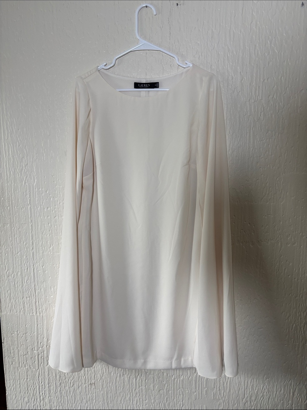 Lauren Ralph Lauren Mascarpone Cream Petra Cape Georgette Cocktail Dress Size 12